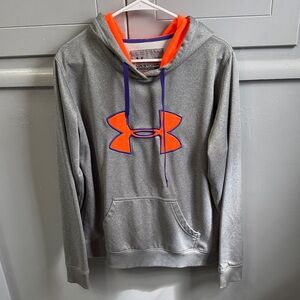 Under Armour Gray Pullover Hoodie with Orange Logo and Hood Lining